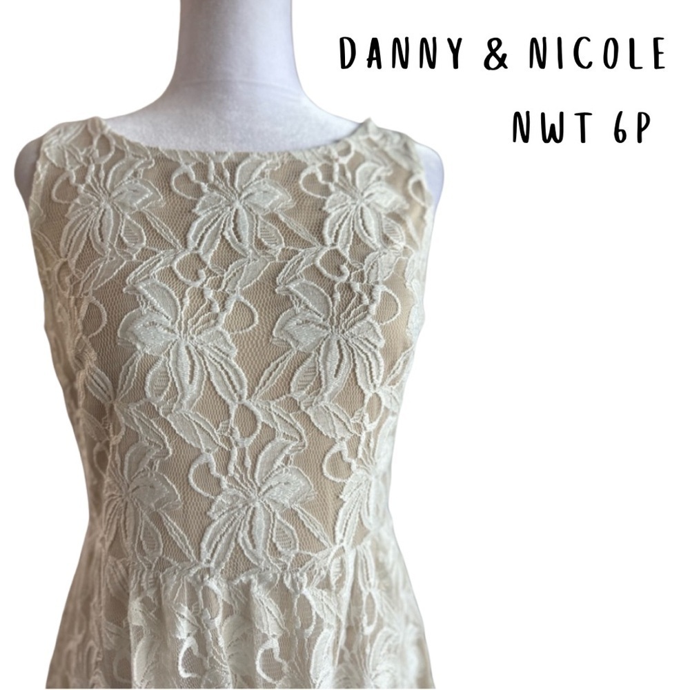 Danny & Nicole Ivory Lace Sheer 6P Dress Nude Medium Lined